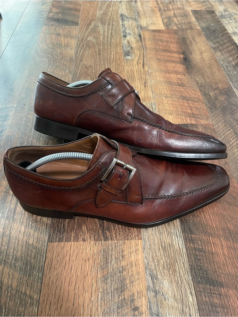 Magnannl Men's Brown Leather Monk Strap Dress Shoes